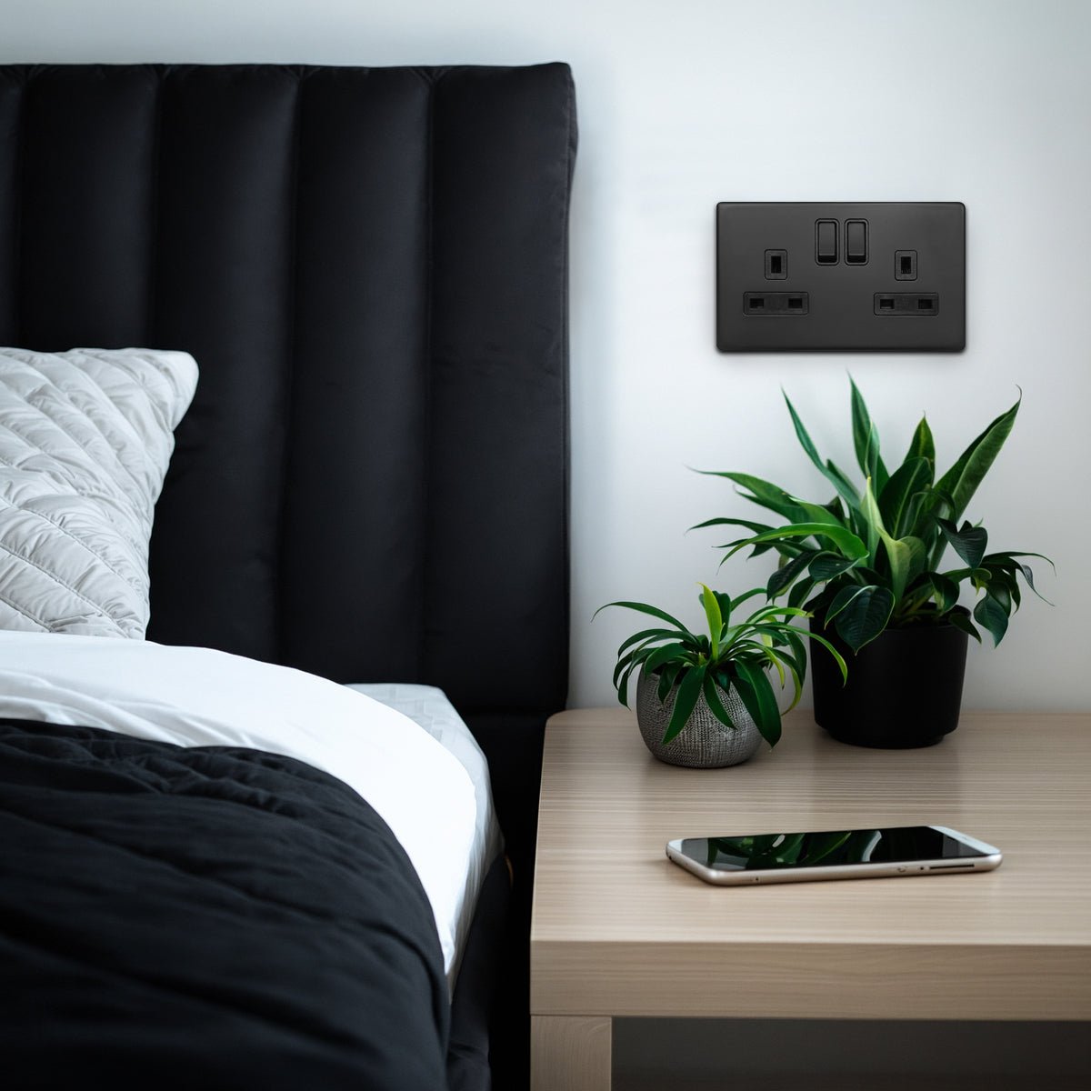 Matt Black Double Wall Socket Switched 2 Gang 13A Double Pole BL410 - Energy Light Bulbs - Free delivery on all orders