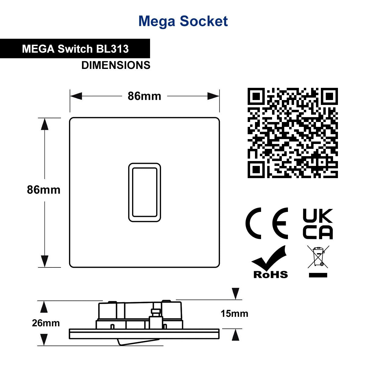 Matt Black Intermediate Light Switch 1 Gang 10A BL313 - Energy Light Bulbs - Free delivery on all orders