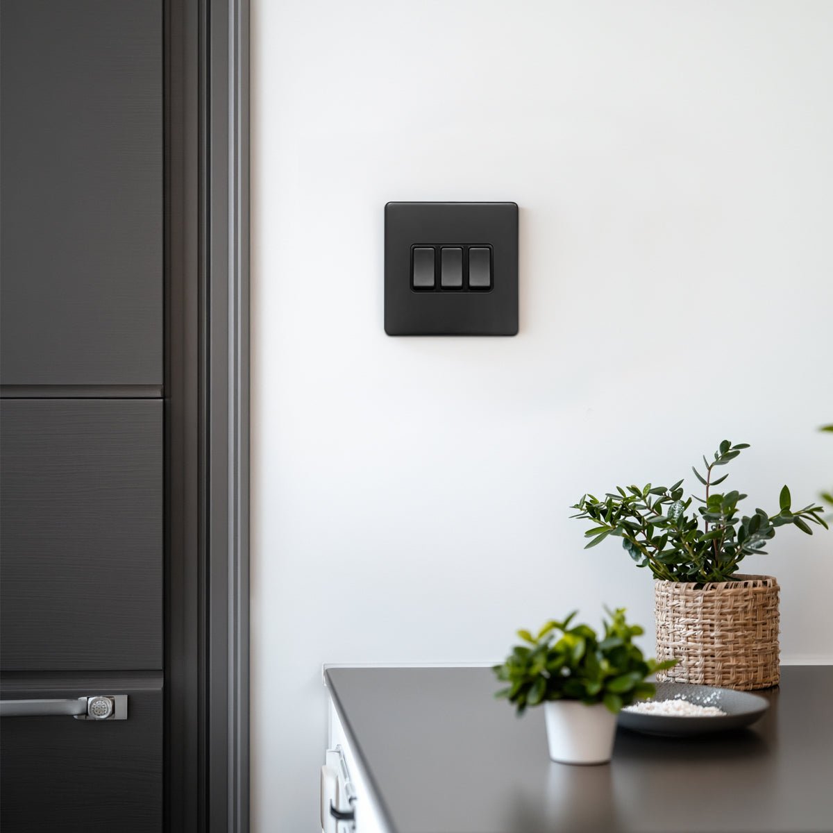 Matt Black Light Switch 3 Gang 2 Way Screwless BL306 - Energy Light Bulbs - Free delivery on all orders