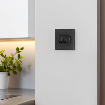 Matt Black Light Switch 3 Gang 2 Way Screwless BL306 - Energy Light Bulbs - Free delivery on all orders