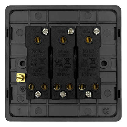 Matt Black Light Switch 3 Gang 2 Way Screwless BL306 - Energy Light Bulbs - Free delivery on all orders