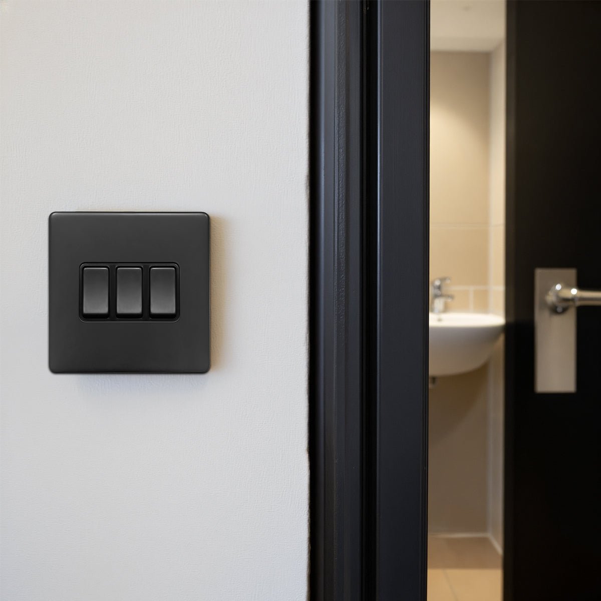 Matt Black Light Switch 3 Gang 2 Way Screwless BL306 - Energy Light Bulbs - Free delivery on all orders
