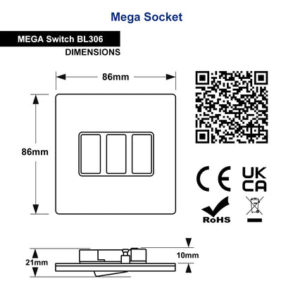 Matt Black Light Switch 3 Gang 2 Way Screwless BL306 - Energy Light Bulbs - Free delivery on all orders
