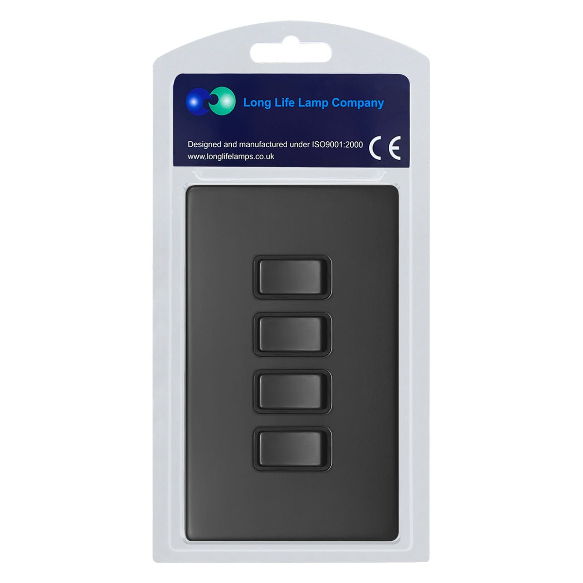 Matt Black Light Switch 4 Gang 2 Way Screwless BL308 - Energy Light Bulbs - Free delivery on all orders