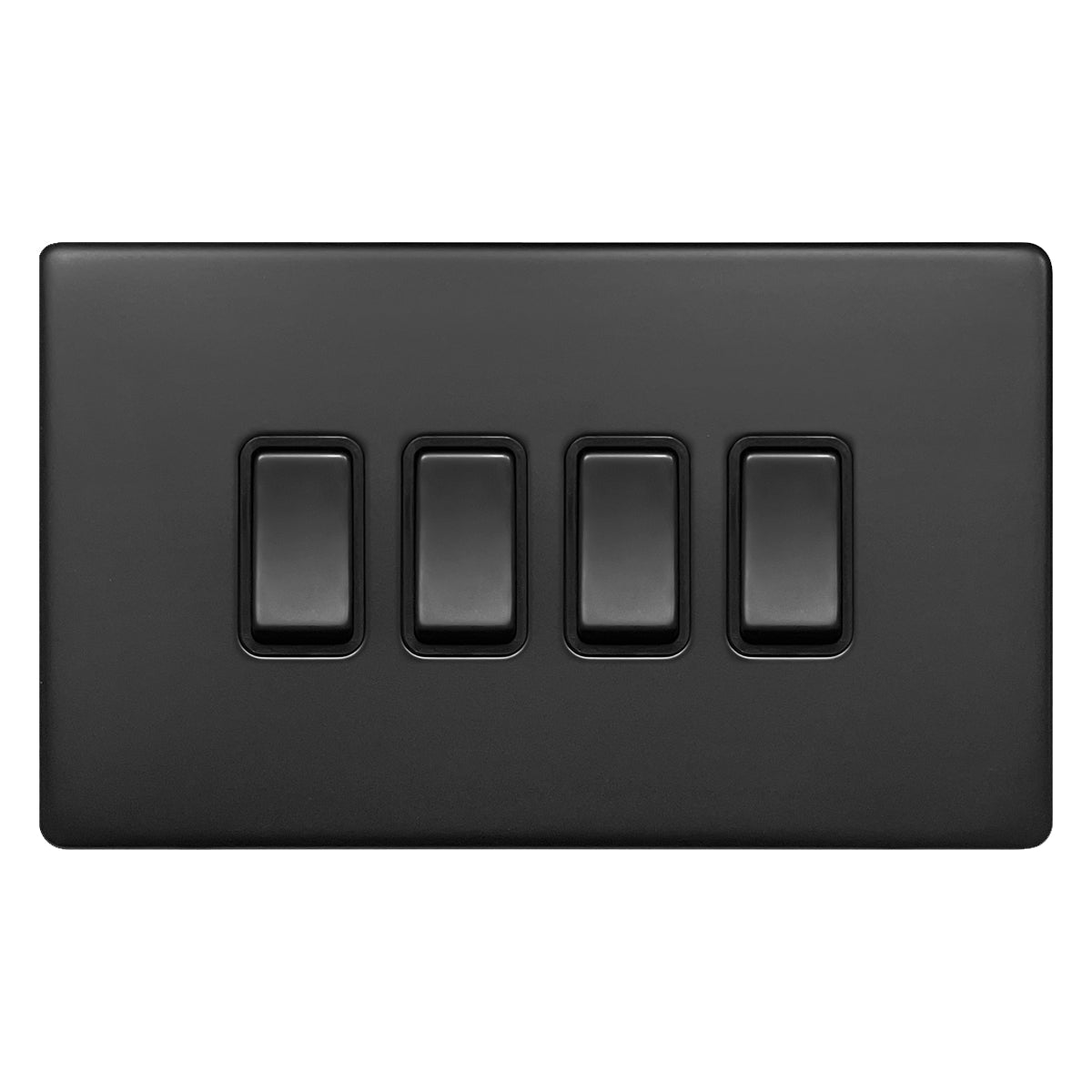 Matt Black Light Switch 4 Gang 2 Way Screwless BL308 - Energy Light Bulbs - Free delivery on all orders