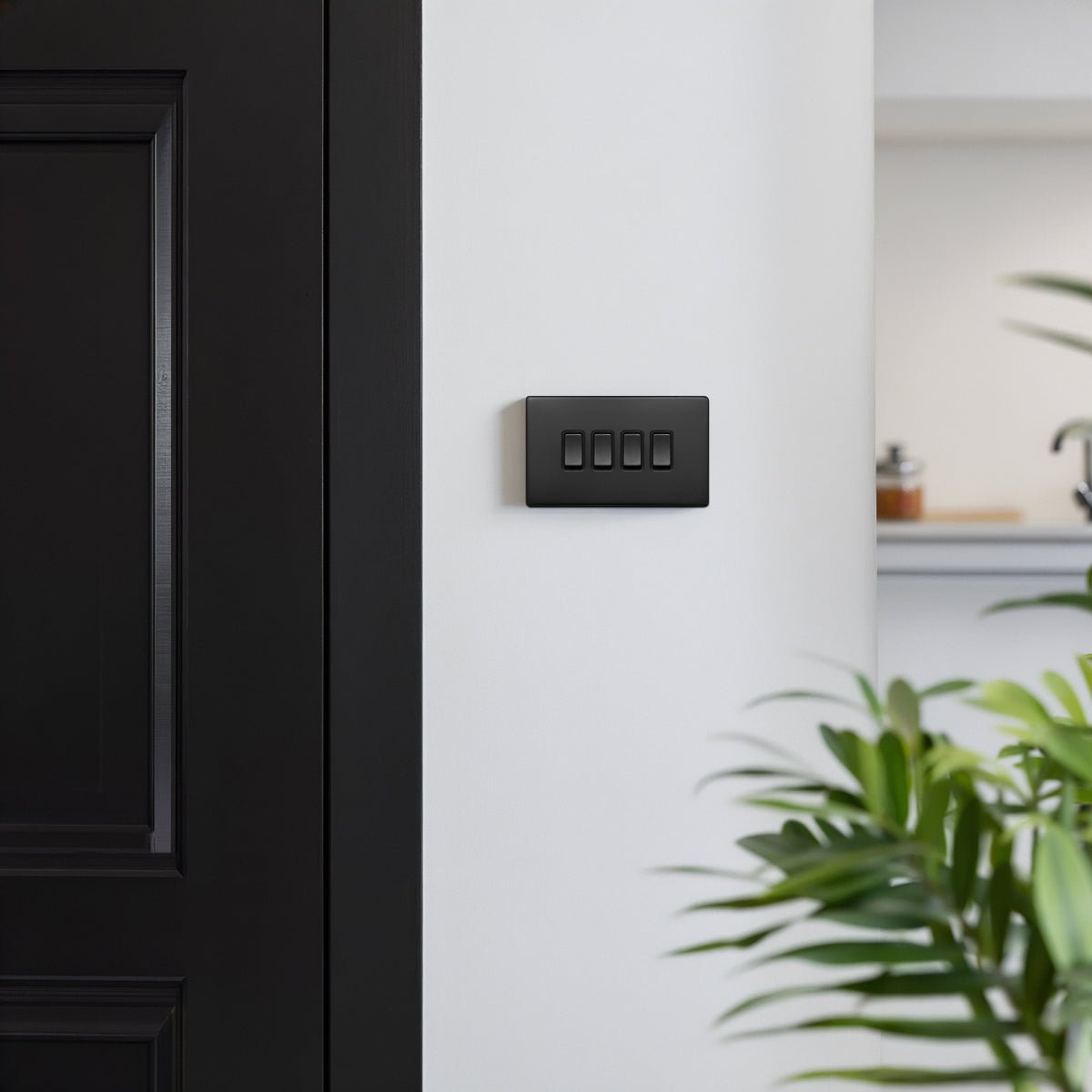 Matt Black Light Switch 4 Gang 2 Way Screwless BL308 - Energy Light Bulbs - Free delivery on all orders