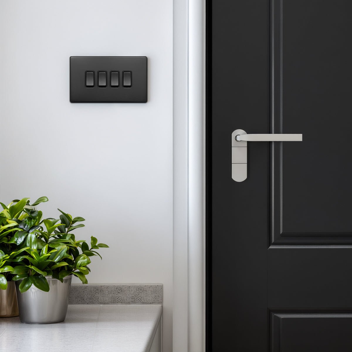 Matt Black Light Switch 4 Gang 2 Way Screwless BL308 - Energy Light Bulbs - Free delivery on all orders
