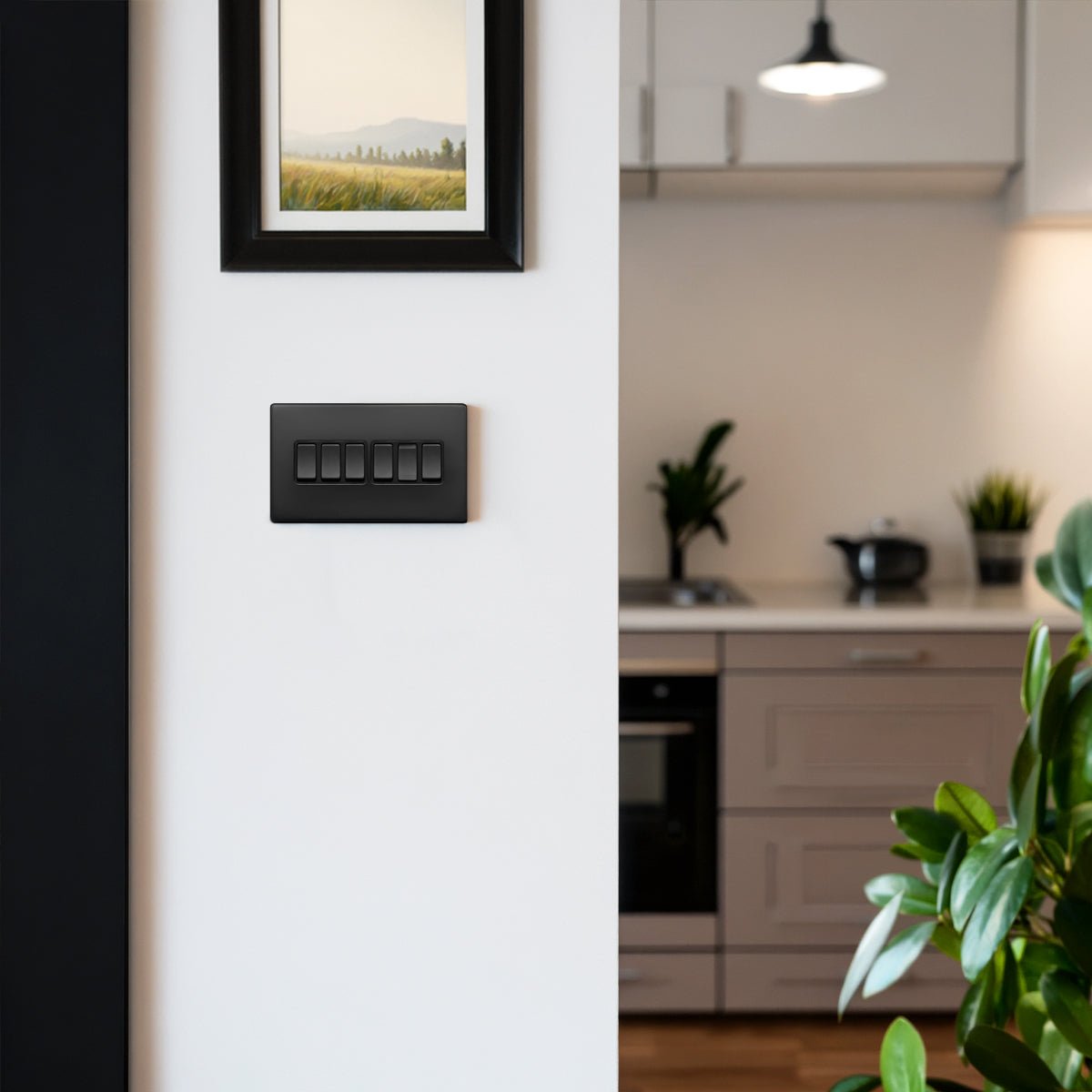Matt Black Light Switch 6 Gang 2 Way Screwless BL310 - Energy Light Bulbs - Free delivery on all orders