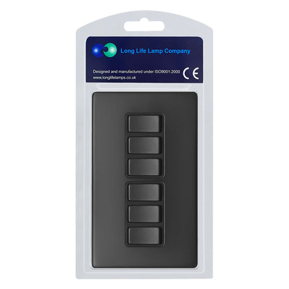 Matt Black Light Switch 6 Gang 2 Way Screwless BL310 - Energy Light Bulbs - Free delivery on all orders