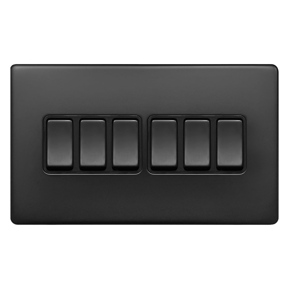 Matt Black Light Switch 6 Gang 2 Way Screwless BL310 - Energy Light Bulbs - Free delivery on all orders