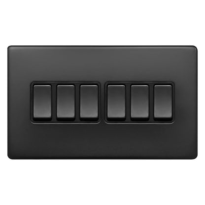 Matt Black Light Switch 6 Gang 2 Way Screwless BL310 - Energy Light Bulbs - Free delivery on all orders