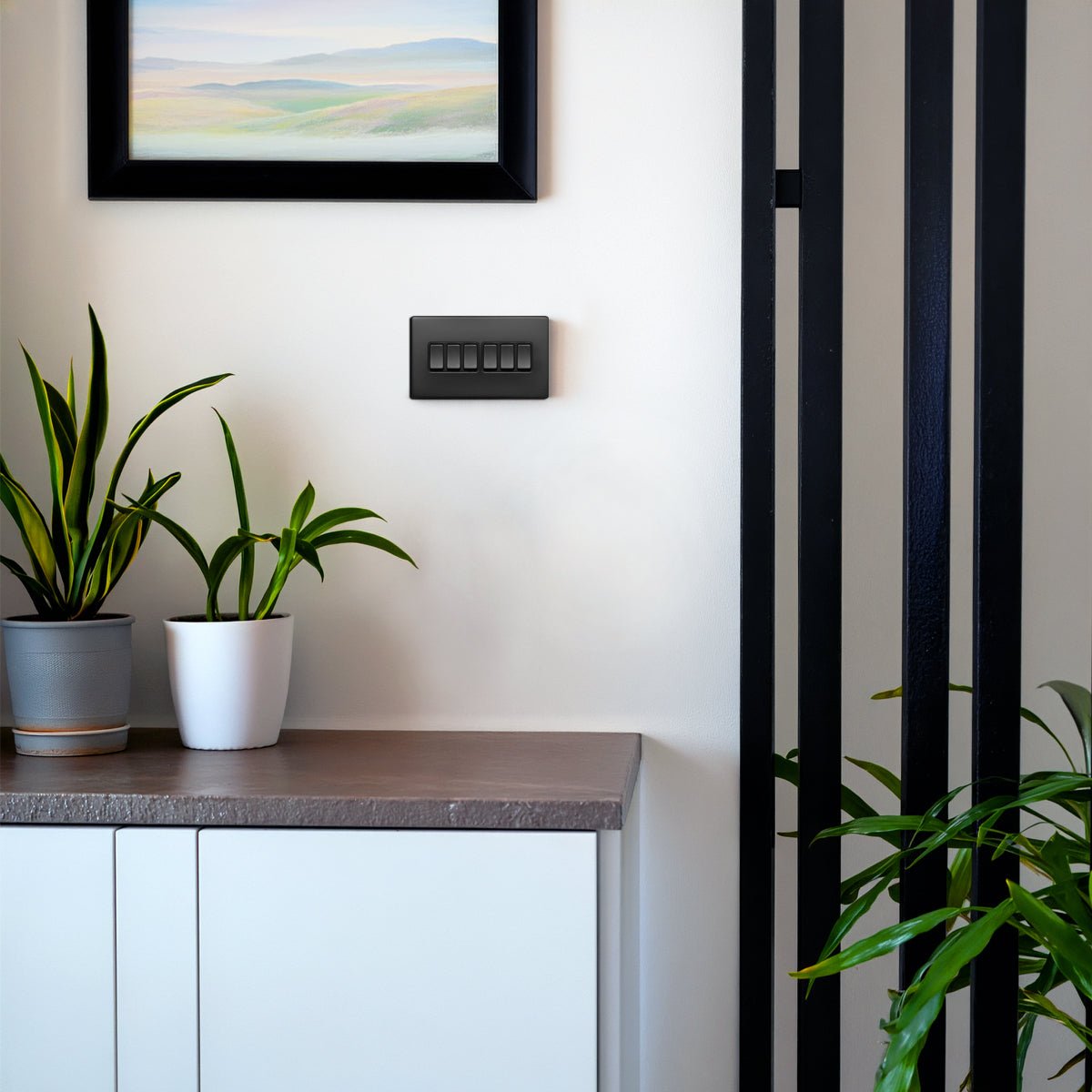 Matt Black Light Switch 6 Gang 2 Way Screwless BL310 - Energy Light Bulbs - Free delivery on all orders