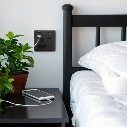 Matt Black Single 13A 1 Gang DP Switched Socket with Quick Charge Type A+Type C USB BL4112 - 20W - Energy Light Bulbs - Free delivery on all orders