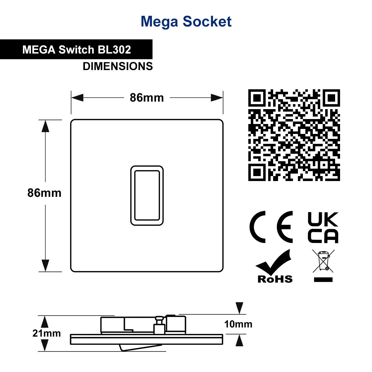Matt Black Single Light Switch 1 Gang 2 Way Screwless BL302 - Energy Light Bulbs - Free delivery on all orders