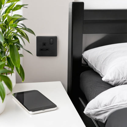 Matt Black Single Wall Socket Switched 1 Gang 13A Double Pole BL409 - Energy Light Bulbs - Free delivery on all orders