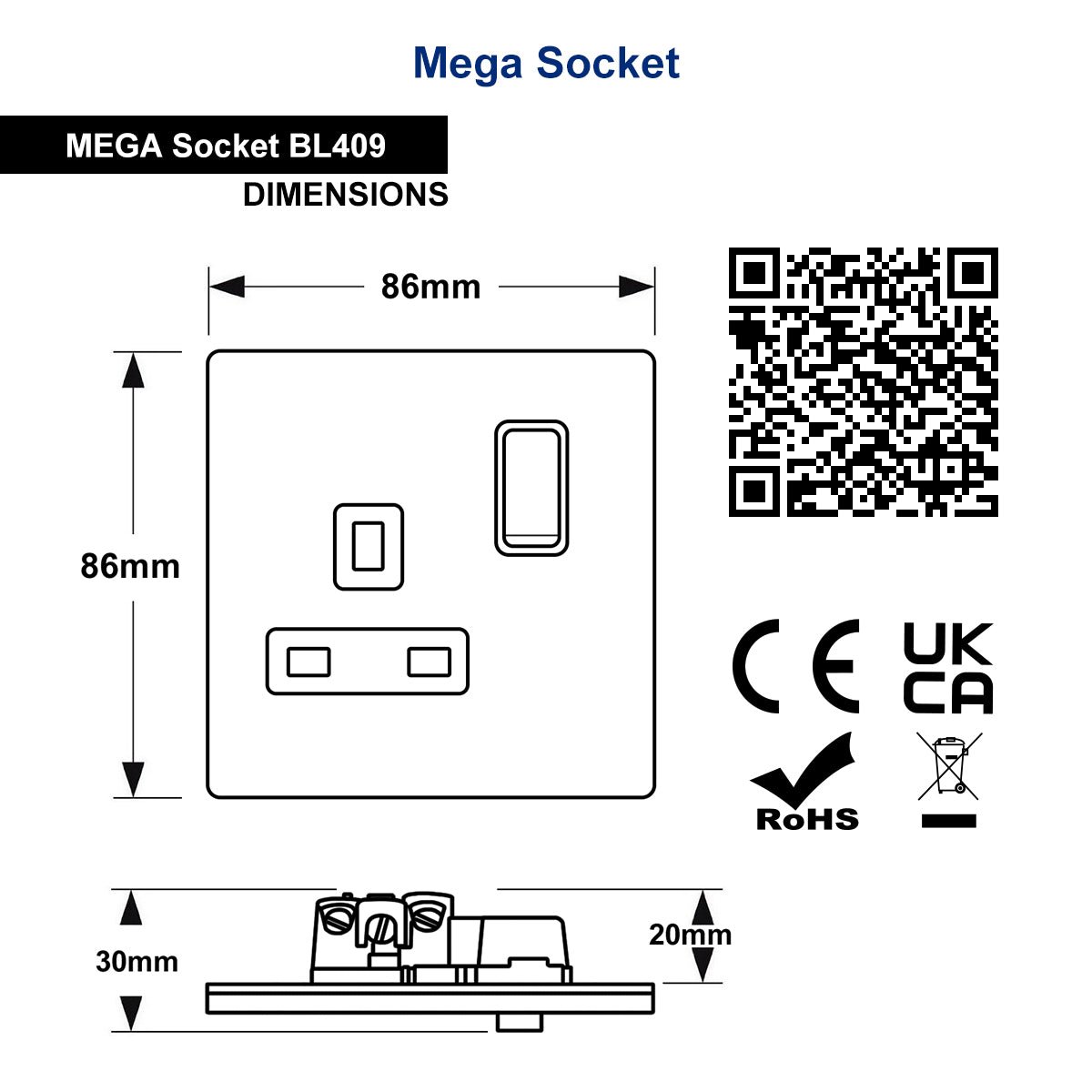 Matt Black Single Wall Socket Switched 1 Gang 13A Double Pole BL409 - Energy Light Bulbs - Free delivery on all orders