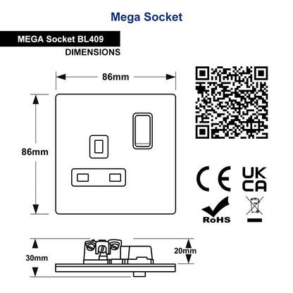 Matt Black Single Wall Socket Switched 1 Gang 13A Double Pole BL409 - Energy Light Bulbs - Free delivery on all orders