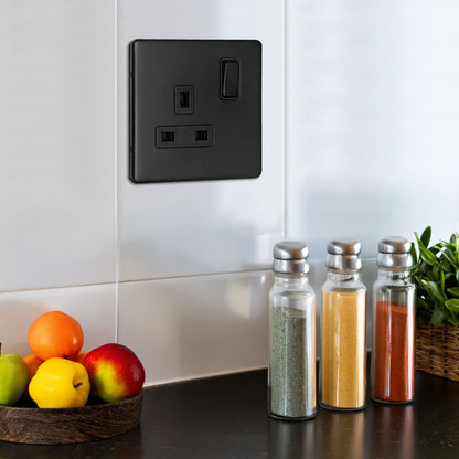 Matt Black Single Wall Socket Switched 1 Gang 13A Double Pole BL409 - Energy Light Bulbs - Free delivery on all orders