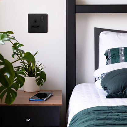 Matt Black Single Wall Socket Switched 1 Gang 13A Double Pole BL409 - Energy Light Bulbs - Free delivery on all orders