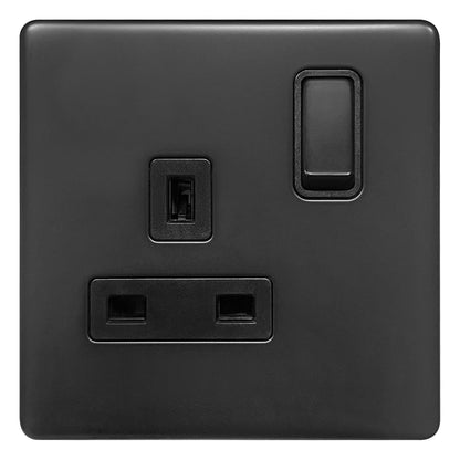 Matt Black Single Wall Socket Switched 1 Gang 13A Double Pole BL409 - Energy Light Bulbs - Free delivery on all orders