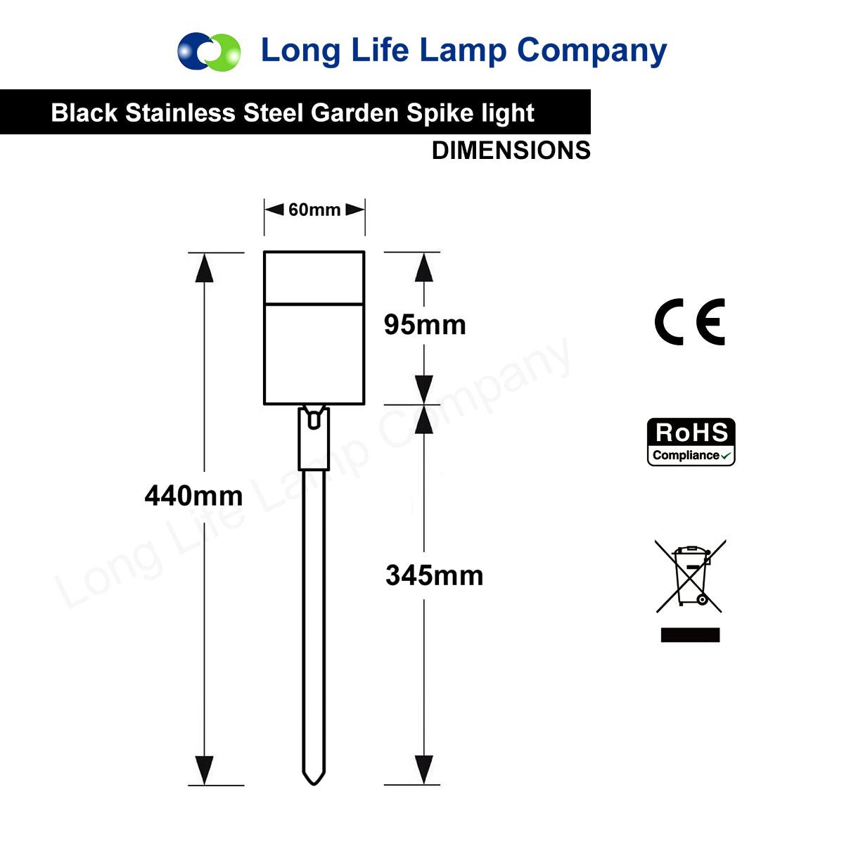Matt Black Stainless Steel Garden Spike light Adjustable Outdoor Spike 240v - Energy Light Bulbs - Free delivery on all orders