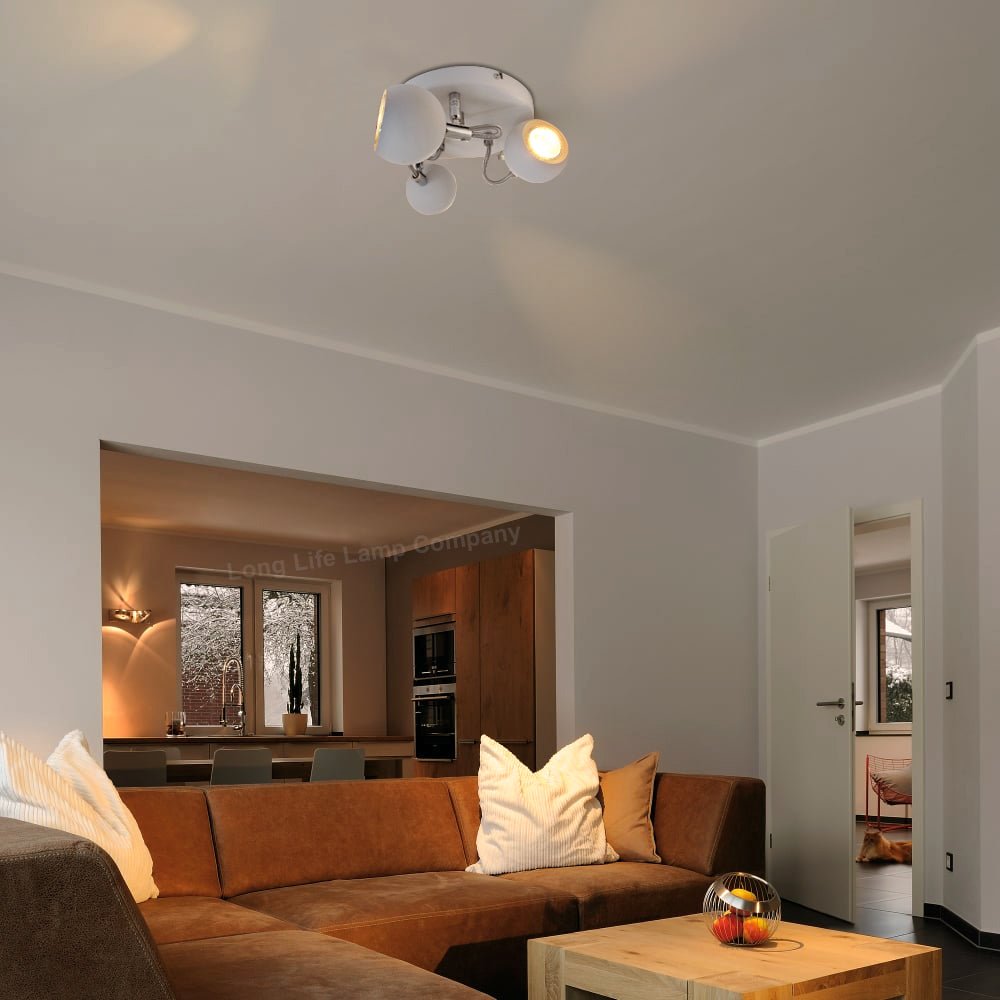 Matt White 3 Way Adjustable Eyeball Ceiling Spotlight GU10 - Energy Light Bulbs - Free delivery on all orders