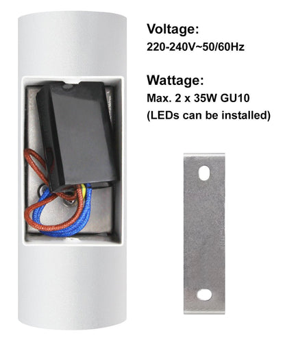 Matt White Finish Stainless Steel Up Down Wall Light GU10 IP20 Indoor Use - Energy Light Bulbs - Free delivery on all orders