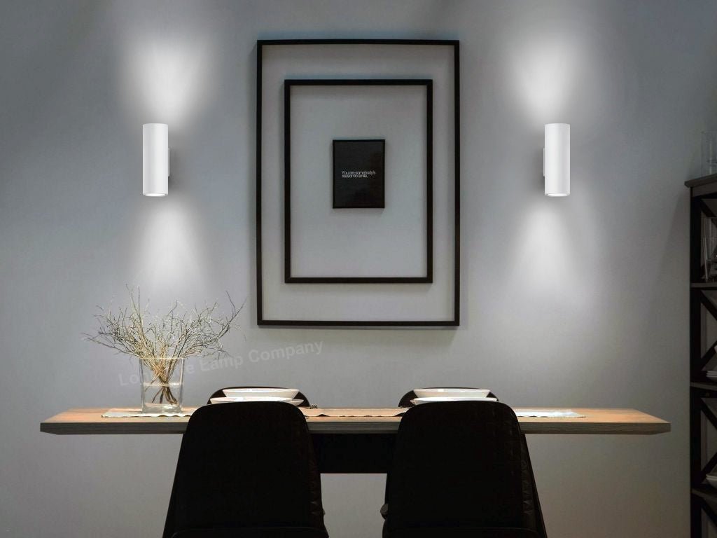 Matt White Finish Stainless Steel Up Down Wall Light GU10 IP20 Indoor Use - Energy Light Bulbs - Free delivery on all orders