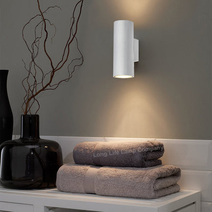 Matt White Finish Stainless Steel Up Down Wall Light GU10 IP20 Indoor Use - Energy Light Bulbs - Free delivery on all orders