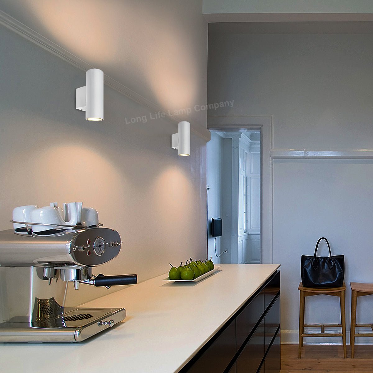 Matt White Finish Stainless Steel Up Down Wall Light GU10 IP20 Indoor Use - Energy Light Bulbs - Free delivery on all orders