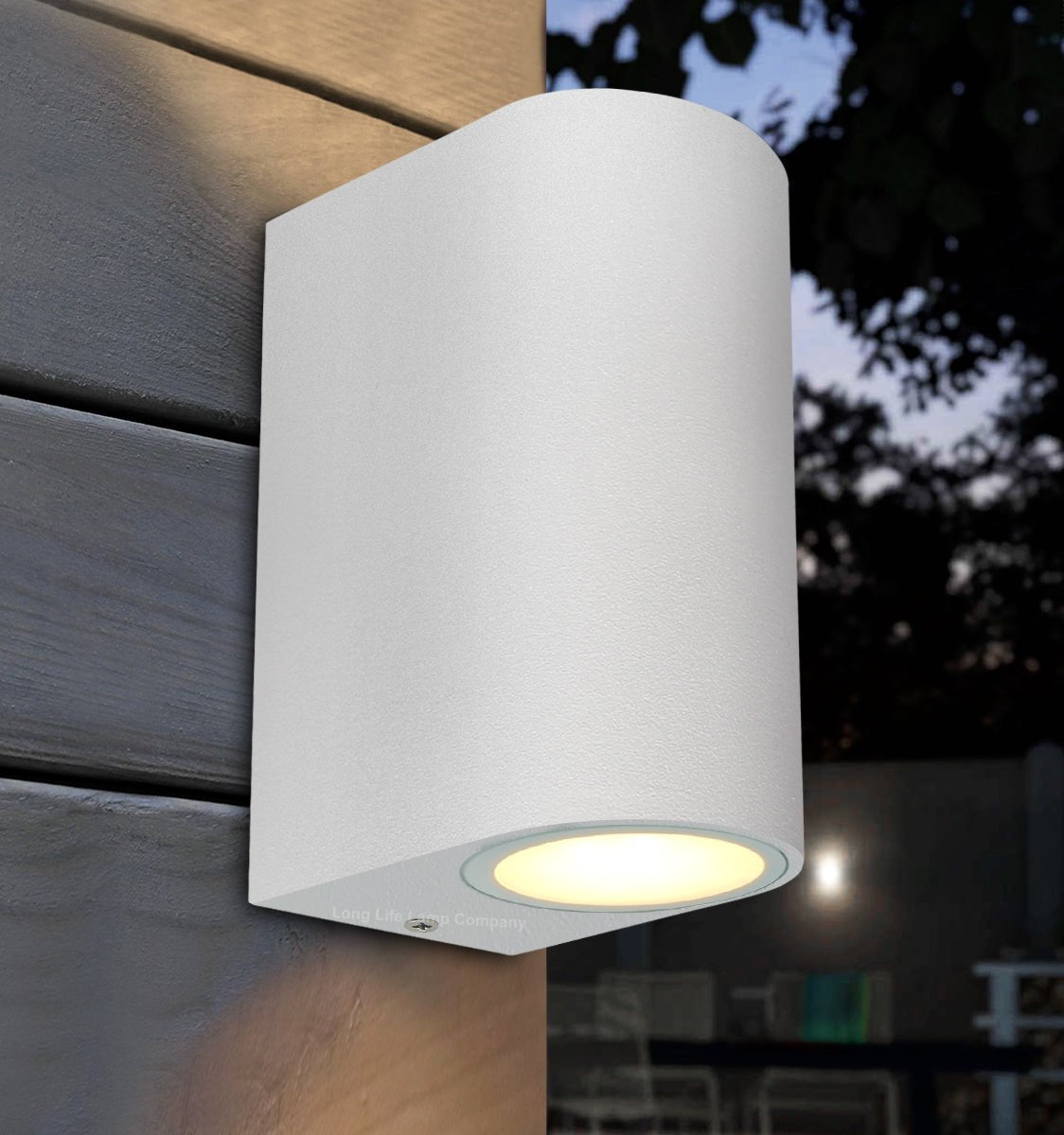 Matt White LED Modern Double Outdoor Wall Light Up/Down Garden Light - Energy Light Bulbs - Free delivery on all orders