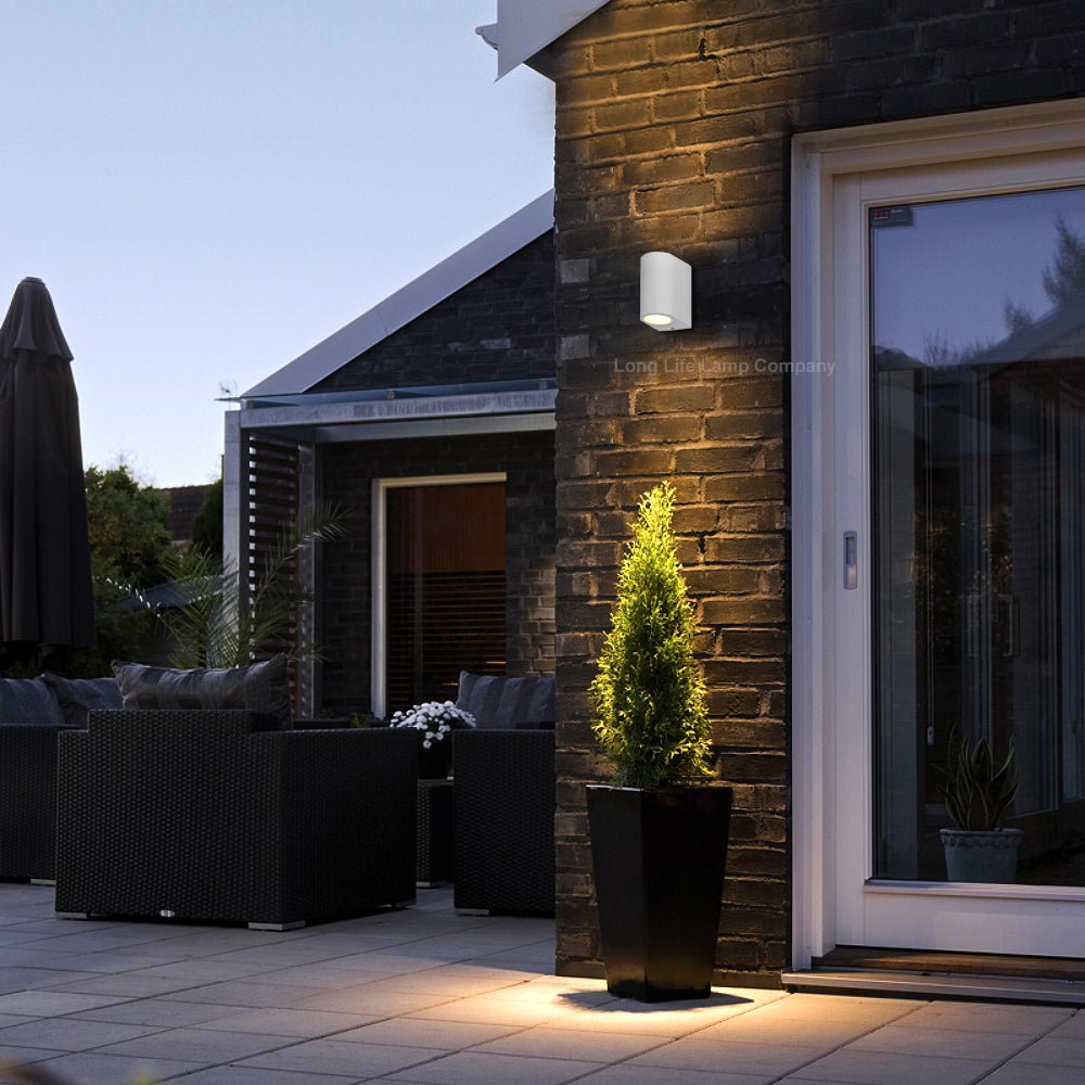 Matt White LED Modern Double Outdoor Wall Light Up/Down Garden Light - Energy Light Bulbs - Free delivery on all orders