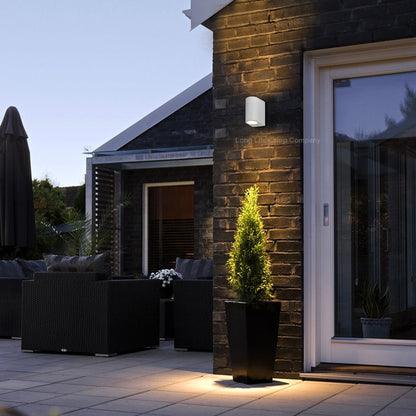 Matt White LED Modern Double Outdoor Wall Light Up/Down Garden Light - Energy Light Bulbs - Free delivery on all orders