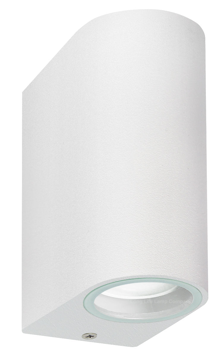 Matt White LED Modern Double Outdoor Wall Light Up/Down Garden Light - Energy Light Bulbs - Free delivery on all orders