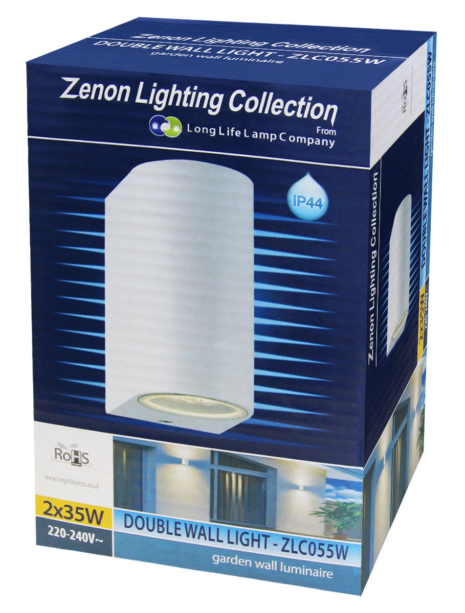 Matt White LED Modern Double Outdoor Wall Light Up/Down Garden Light - Energy Light Bulbs - Free delivery on all orders