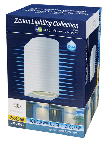 Matt White LED Modern Double Outdoor Wall Light Up/Down Garden Light - Energy Light Bulbs - Free delivery on all orders