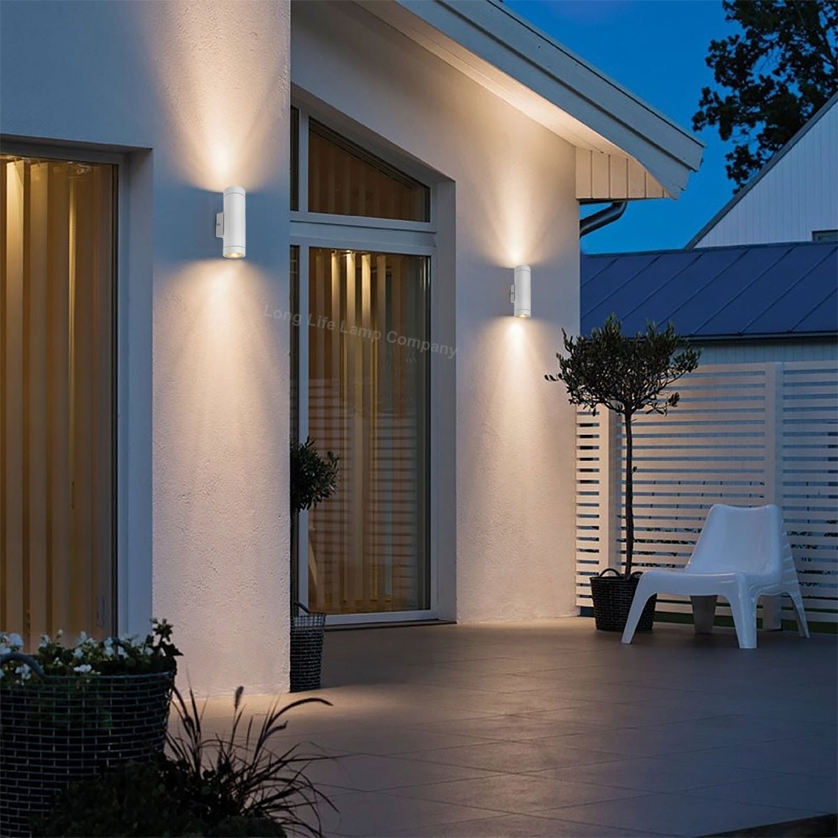 Matt White Stainless Steel Double Outdoor Wall Light - Energy Light Bulbs - Free delivery on all orders