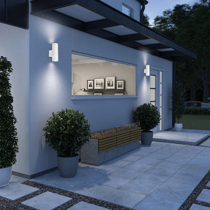 Matt White Stainless Steel Double Outdoor Wall Light - Energy Light Bulbs - Free delivery on all orders