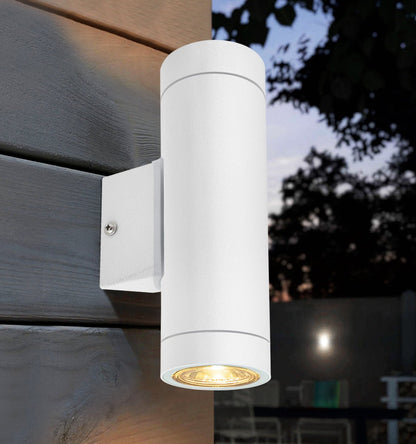 Matt White Stainless Steel Double Outdoor Wall Light - Energy Light Bulbs - Free delivery on all orders