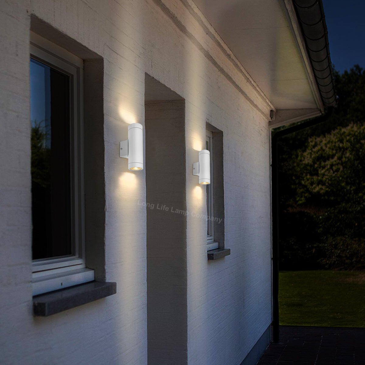 Matt White Stainless Steel Double Outdoor Wall Light - Energy Light Bulbs - Free delivery on all orders