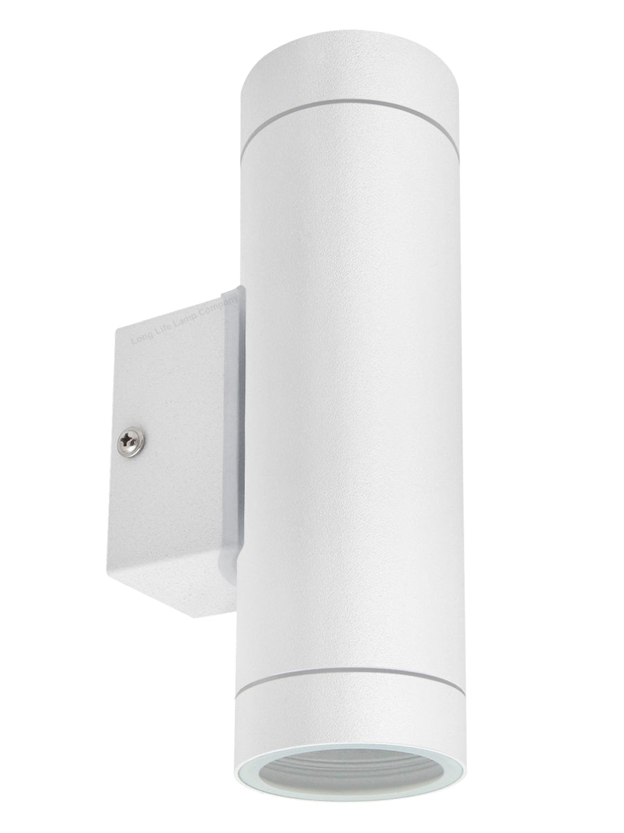 Matt White Stainless Steel Double Outdoor Wall Light - Energy Light Bulbs - Free delivery on all orders