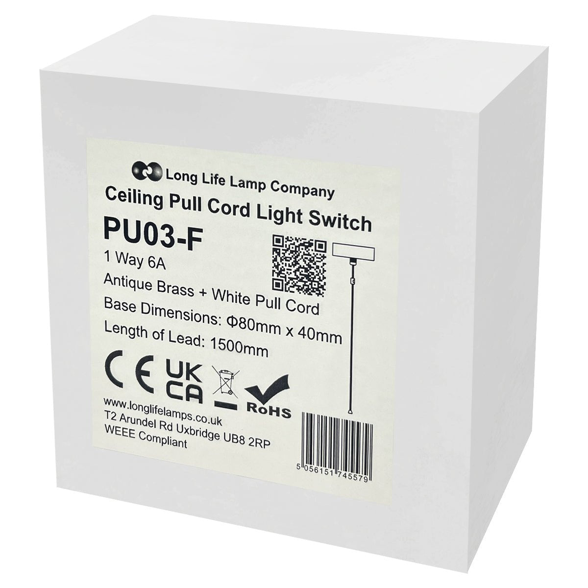 Metal Ceiling Pull Cord Light Switch 1 Way 6A Antique Brass - Energy Light Bulbs - Free delivery on all orders