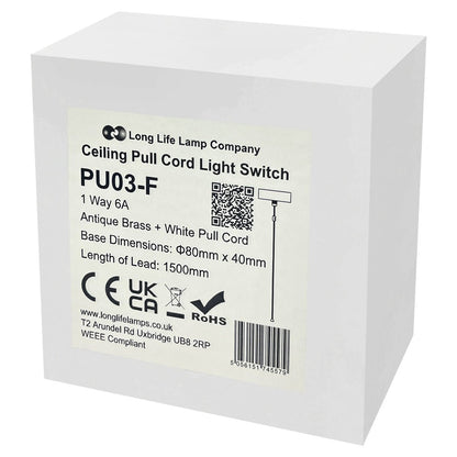 Metal Ceiling Pull Cord Light Switch 1 Way 6A Antique Brass - Energy Light Bulbs - Free delivery on all orders