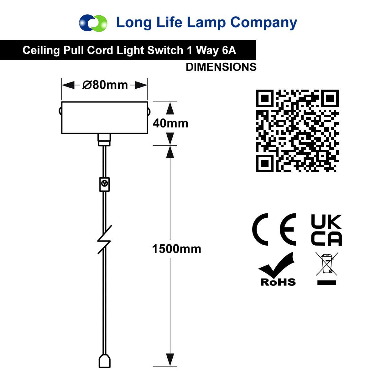 Metal Ceiling Pull Cord Light Switch 1 Way 6A Black Nickel - Energy Light Bulbs - Free delivery on all orders