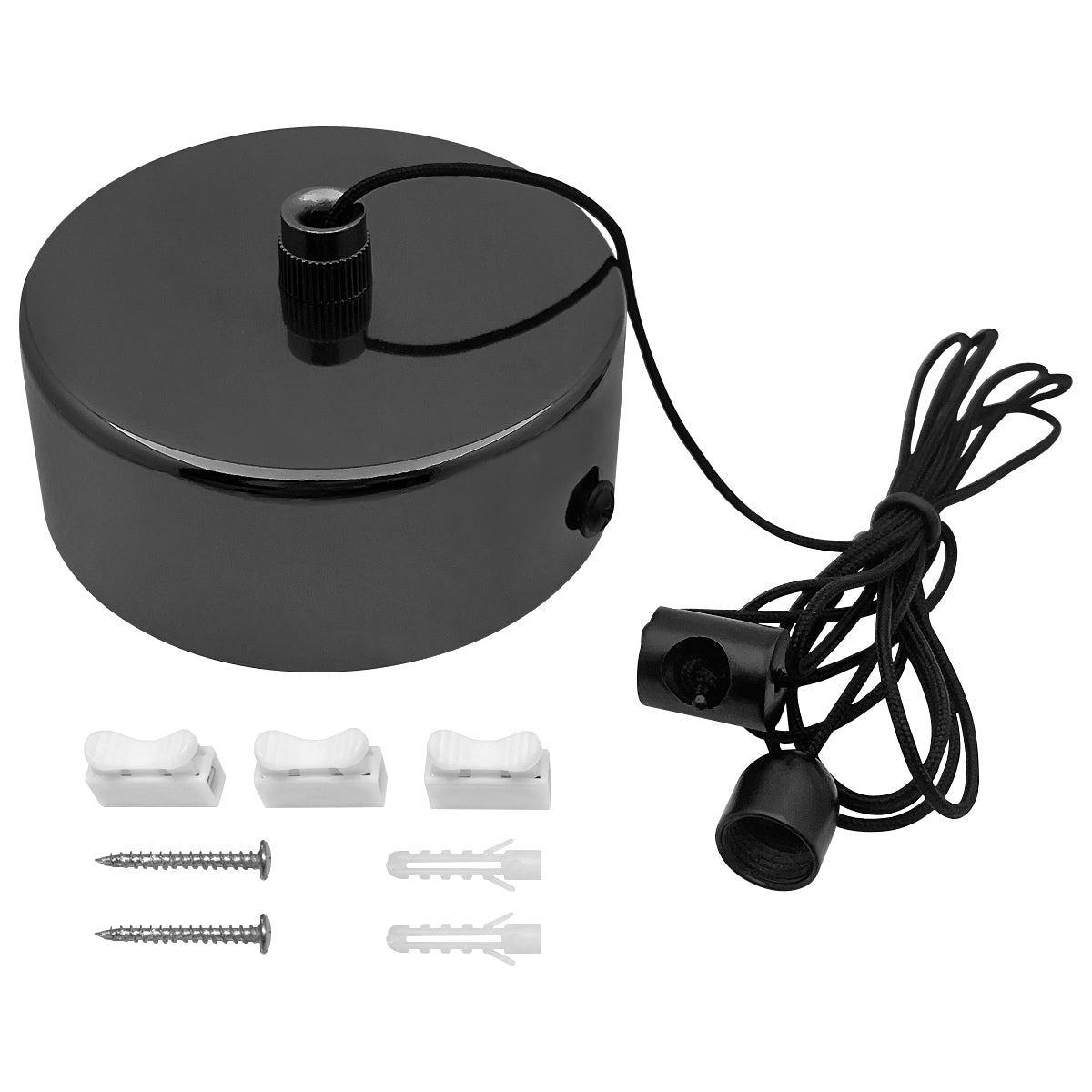 Metal Ceiling Pull Cord Light Switch 1 Way 6A Black Nickel - Energy Light Bulbs - Free delivery on all orders