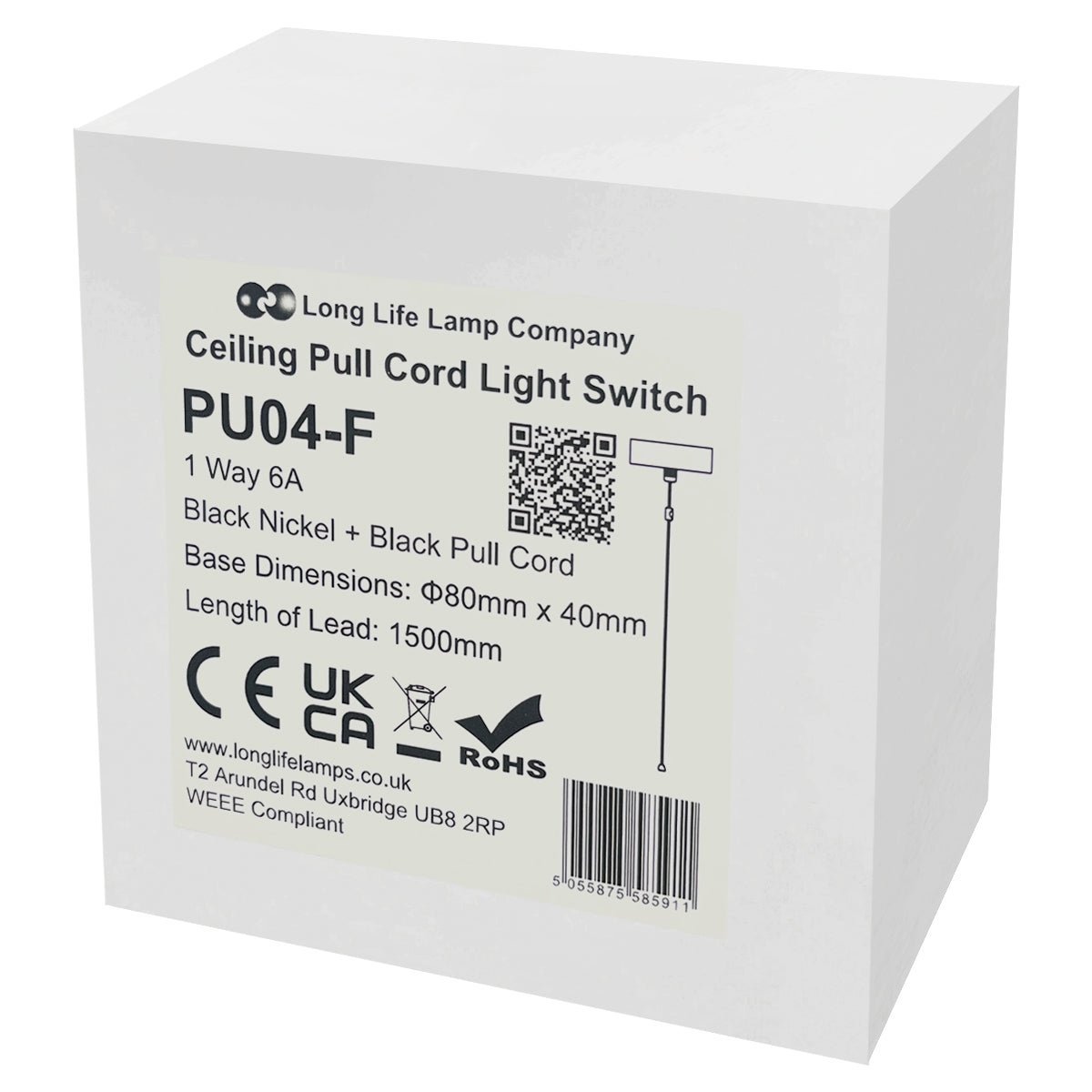 Metal Ceiling Pull Cord Light Switch 1 Way 6A Black Nickel - Energy Light Bulbs - Free delivery on all orders