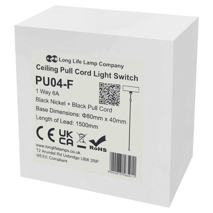 Metal Ceiling Pull Cord Light Switch 1 Way 6A Black Nickel - Energy Light Bulbs - Free delivery on all orders