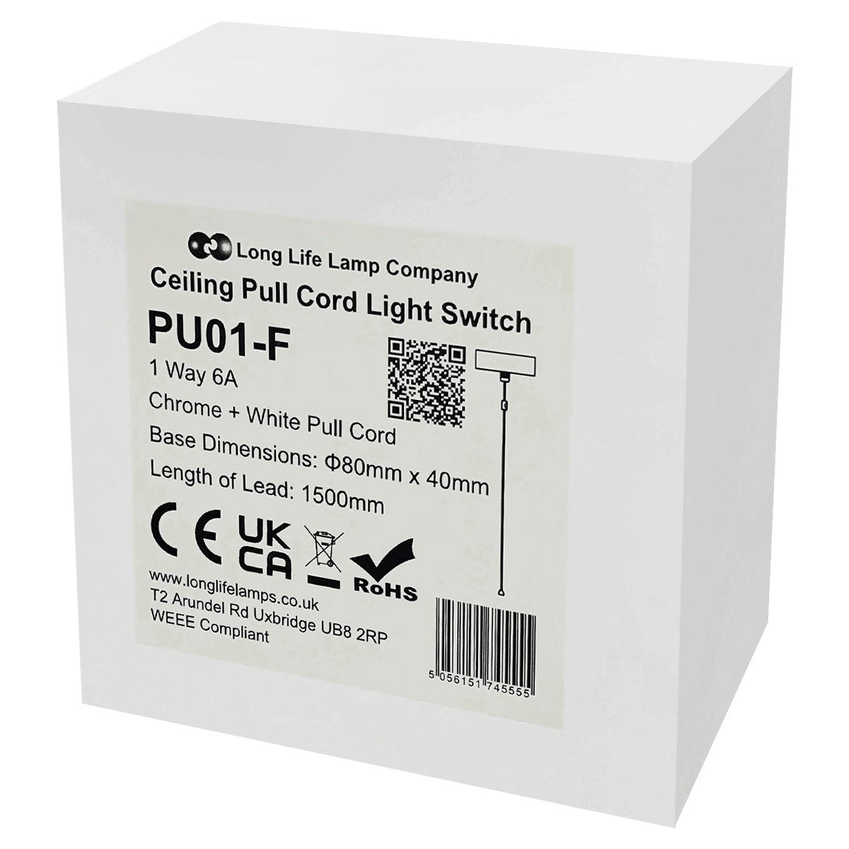 Metal Ceiling Pull Cord Light Switch 1 Way 6A Chrome - Energy Light Bulbs - Free delivery on all orders