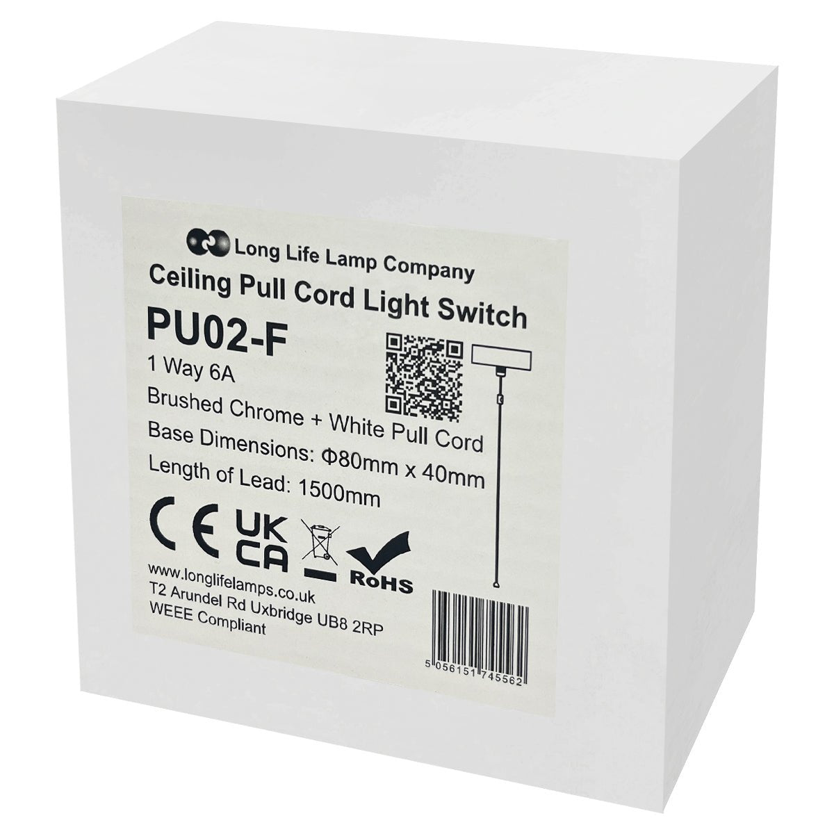Metal Ceiling Pull Cord Light Switch 1Way 6A Brushed Chrome - Energy Light Bulbs - Free delivery on all orders
