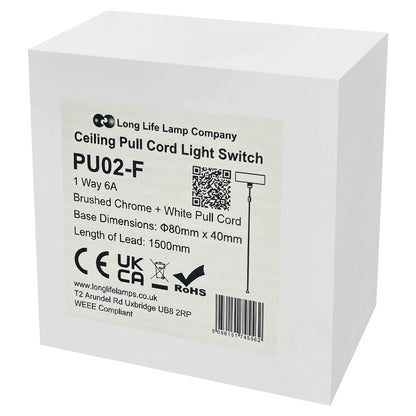 Metal Ceiling Pull Cord Light Switch 1Way 6A Brushed Chrome - Energy Light Bulbs - Free delivery on all orders
